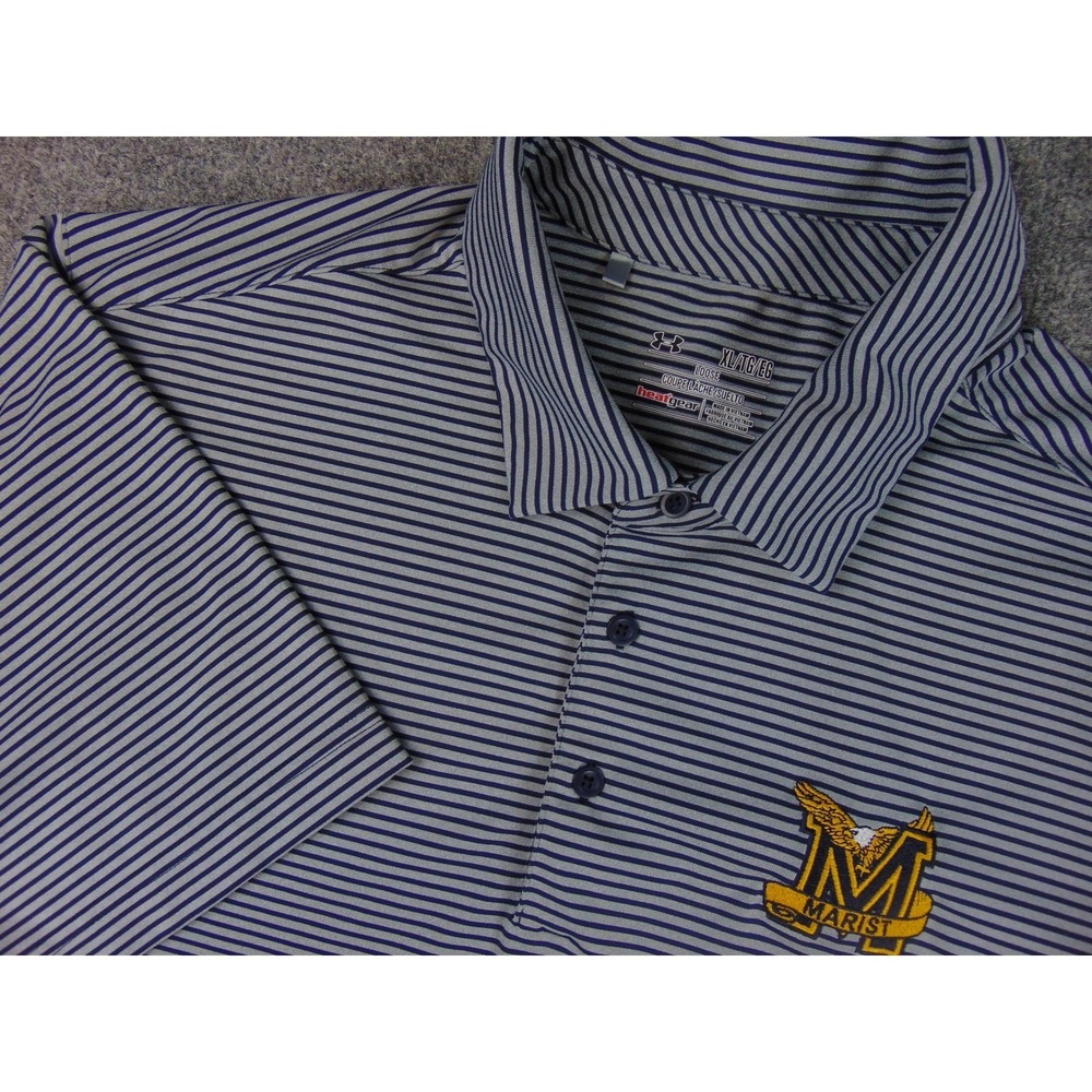 Marist College Golf Polo Shirt Mens XL Loose Heatgear Striped Under Armour